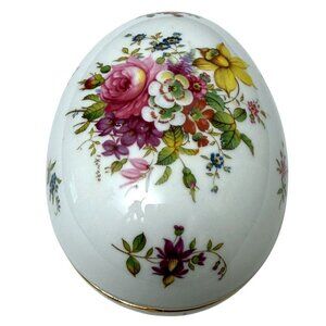 Spode Hammersley Porcelain Box English Bone China Floral Trinket Egg Shape